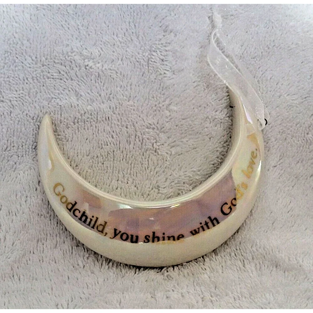 Hallmark Keepsake 2017 Godchild Moon Porcelain Ornament Gold Shimmer Gift